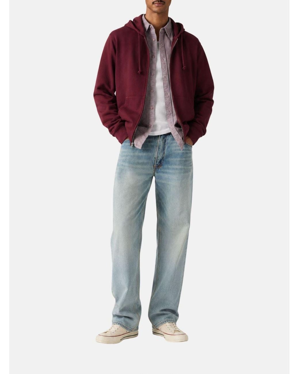 Levi's Red Cotton Zip-Up Hoodie With Contrast Logo for men