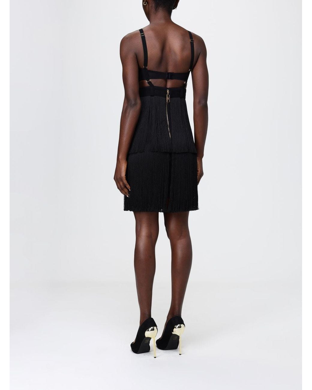 Elisabetta Franchi Black Light Crepe And Satin Bustier Dress