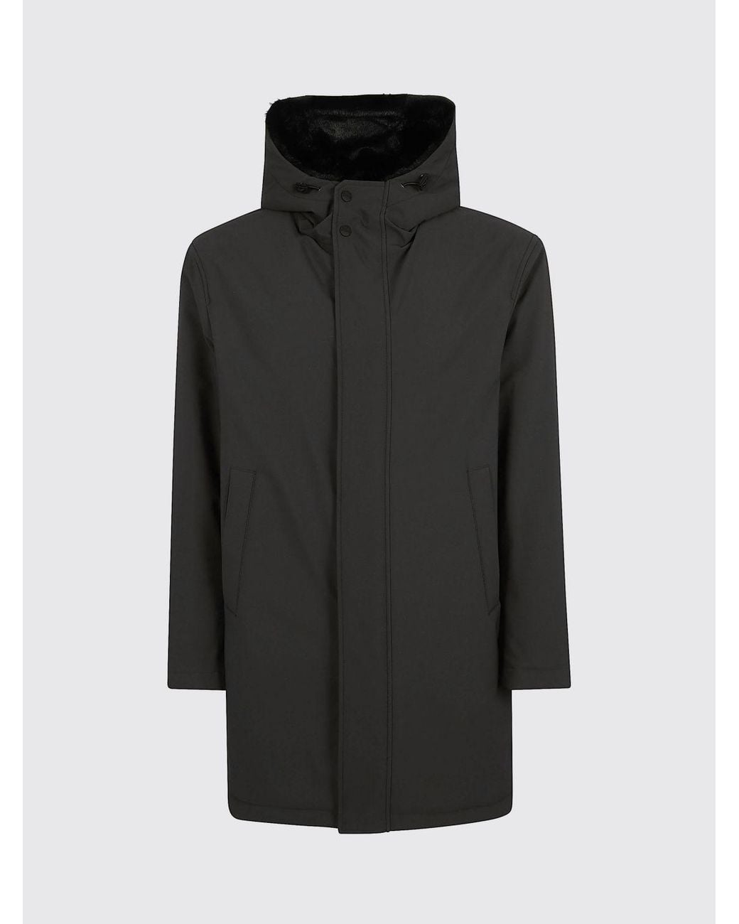 Herno Black Knee-Length Polyester Parka With Adjustable Hood And Fleece Lining for men
