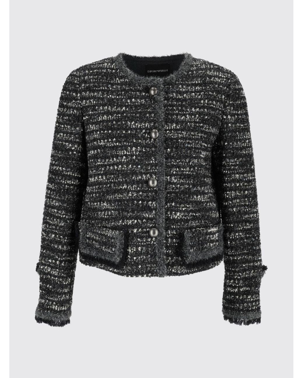 Emporio Armani Black Virgin Wool Blend Knit Blazer With Crew Neck