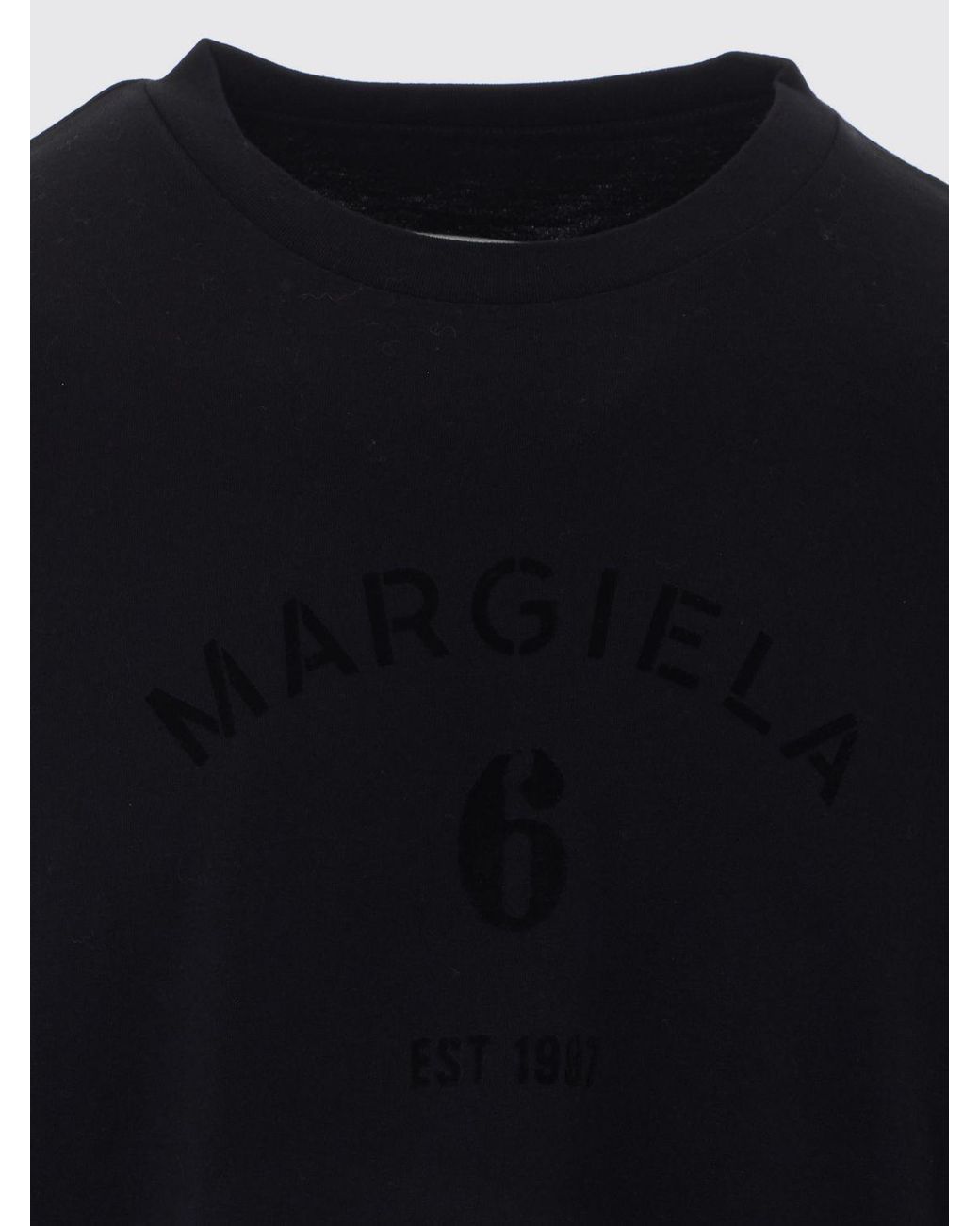 MM6 by Maison Margiela Black Cotton Crewneck T-Shirt With Dropped Shoulders for men