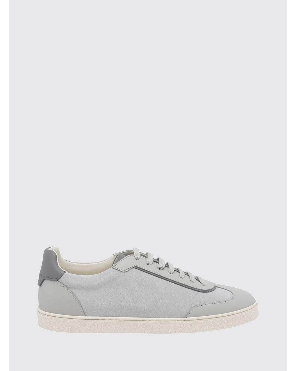 Brunello Cucinelli White Low Top Smooth And Suede Calfskin Sneakers for men