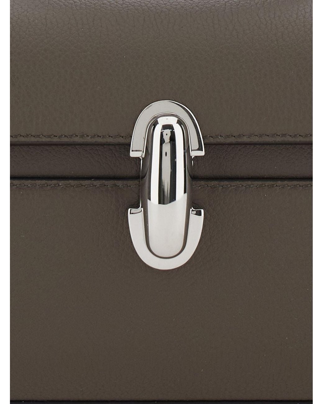 SAVETTE Gray Symmetry Grained Calfskin Clutch With Metallic Closure