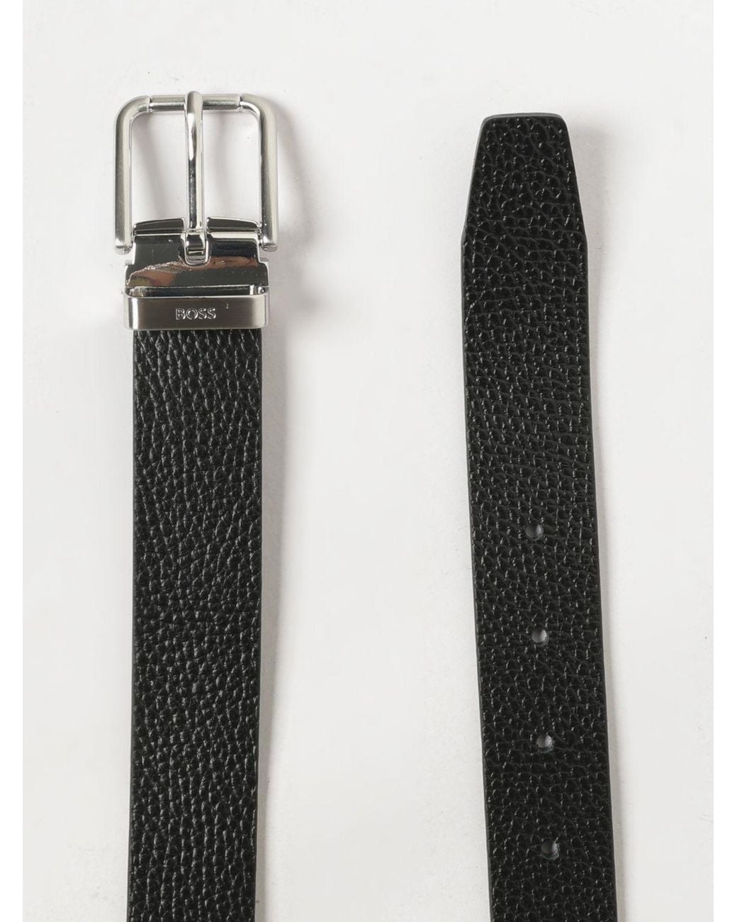 Boss White Reversible Hammered Leather Belt With Pin Buckle for men