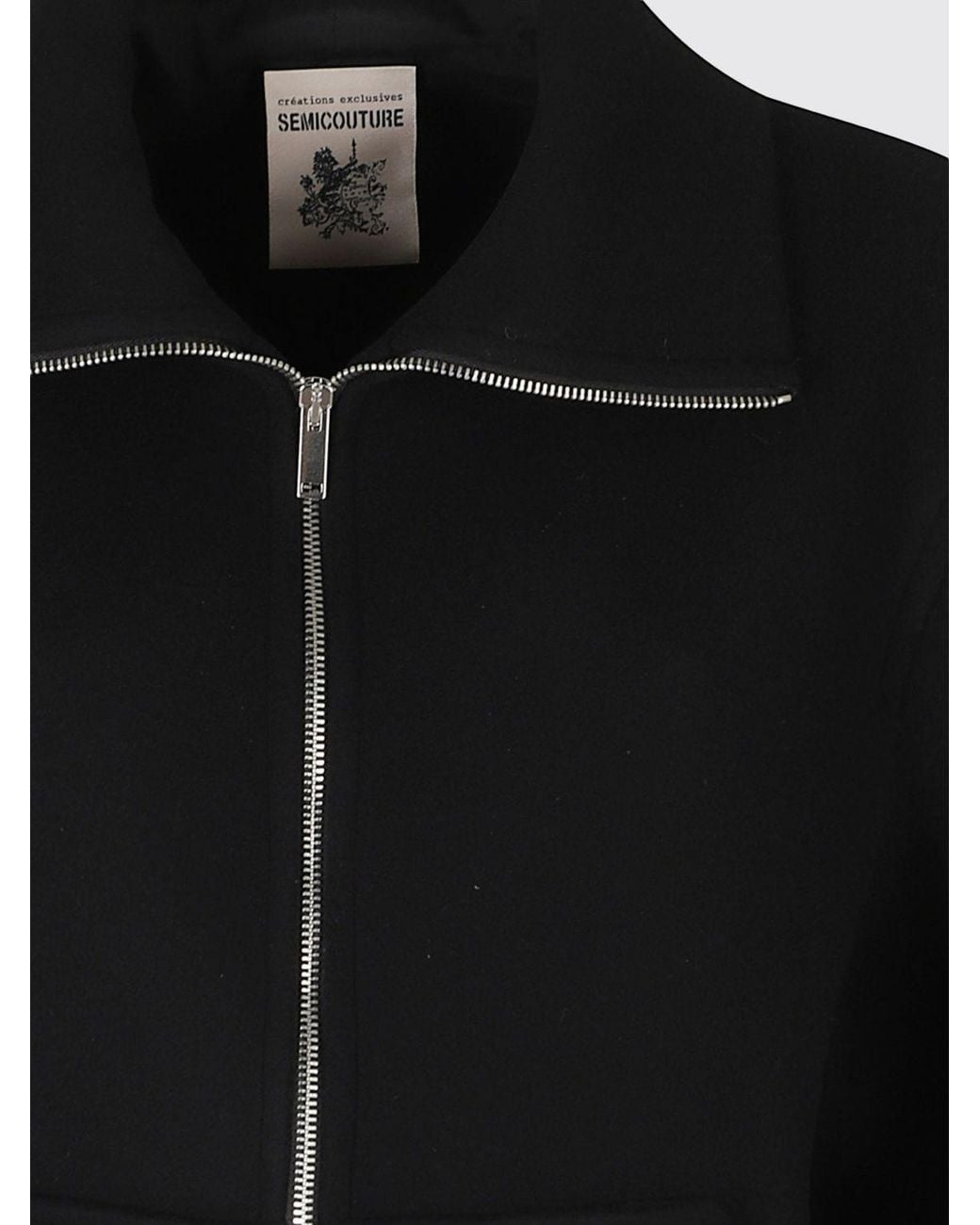 Semicouture Blue Virgin Wool Short Coat With High Collar And Kangaroo Pocket