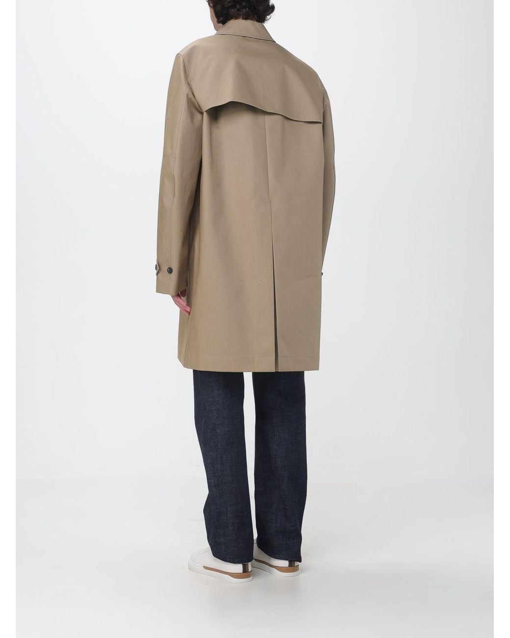 Fendi Natural Knee-Length Double-Breasted Cotton Trench Coat With Back Vent for men