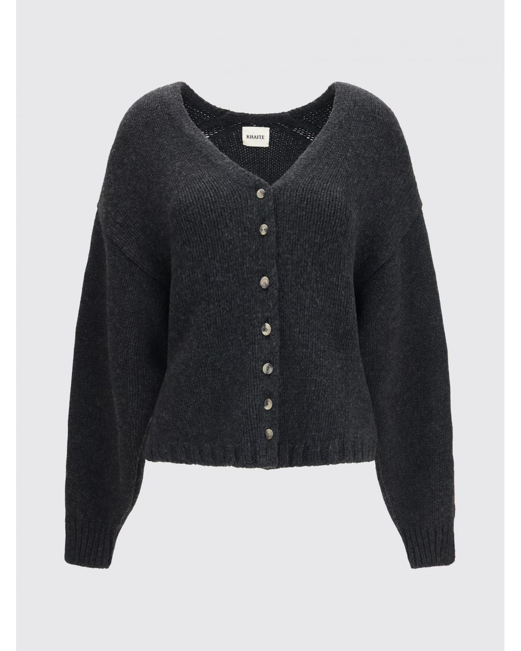 Khaite Black Deep V-Neck Pure Cashmere Cardigan