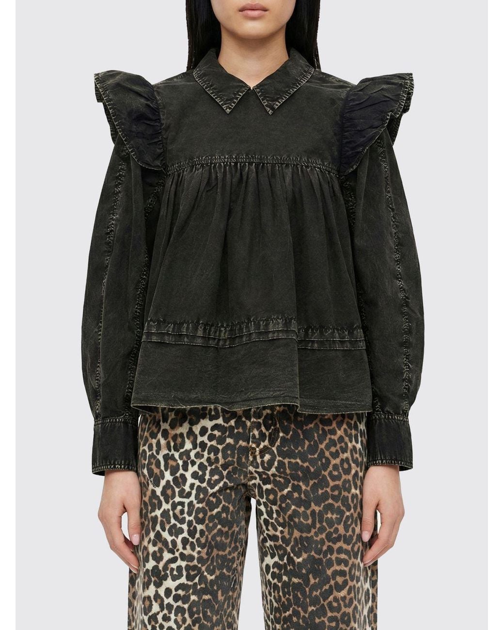 Ganni Black Organic Cotton Denim Blouse