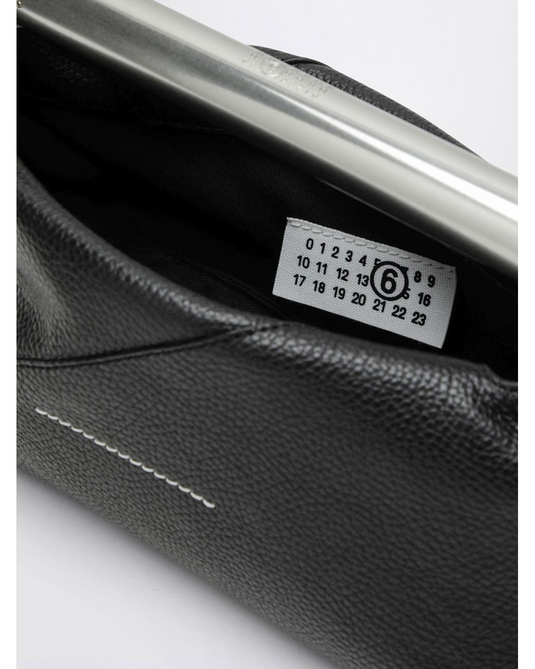 MM6 by Maison Margiela Black Grained Calf Leather Handbag With Metallic Handle