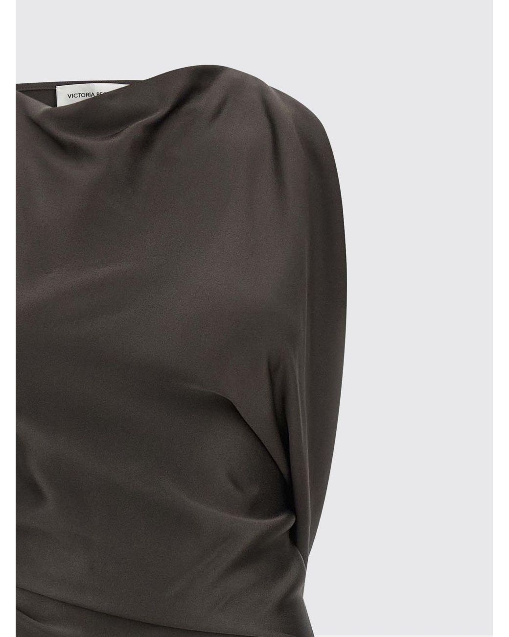 Victoria Beckham Gray Kyra Asymmetrical Midi Dress With Bare Shoulders