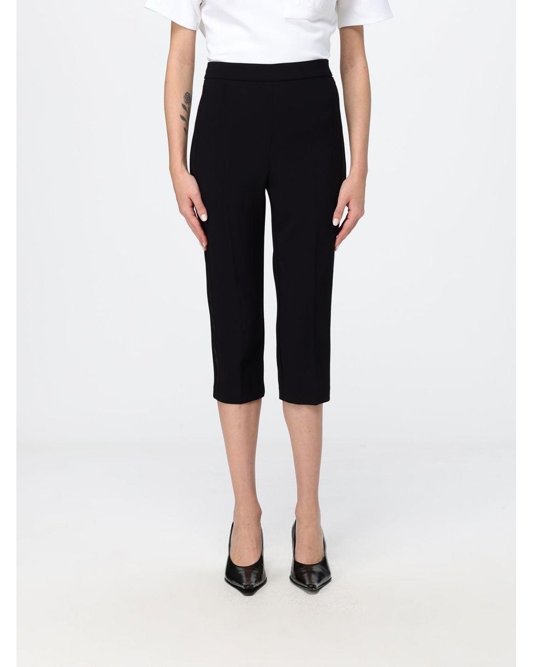 Elisabetta Franchi Black High-Waisted Slim Fit Cropped Trousers