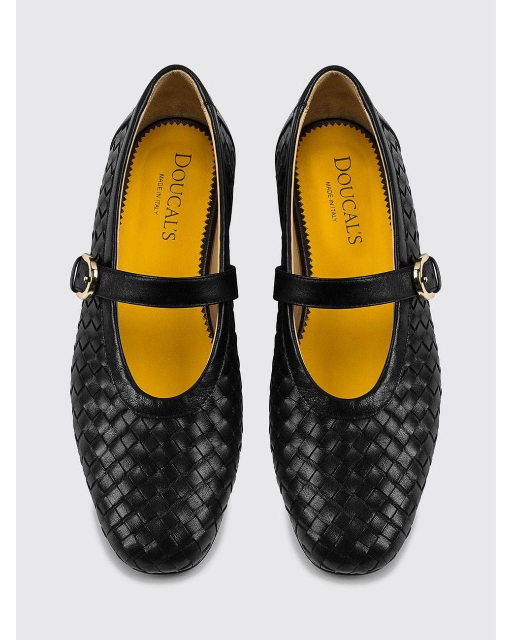 Doucal's White Woven Calfskin Mary Jane Flats With Adjustable Strap