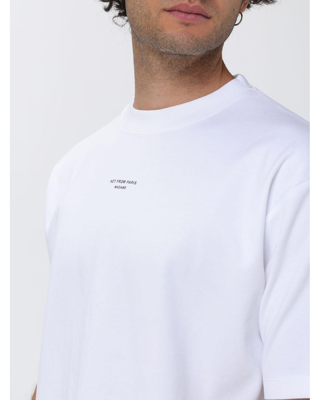 Drole de Monsieur White Cotton T-Shirt With Contrasting Logo And Dropped Shoulders for men