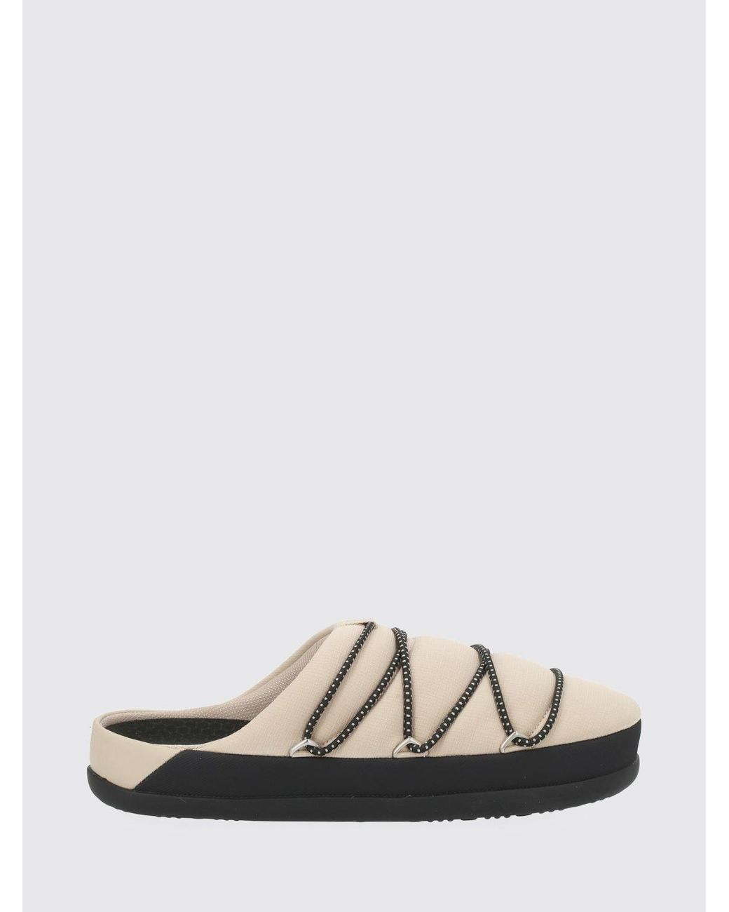 Moon Boot White Ripstop Nylon Flat Mules With Webbing Tapes And Rubber Sole