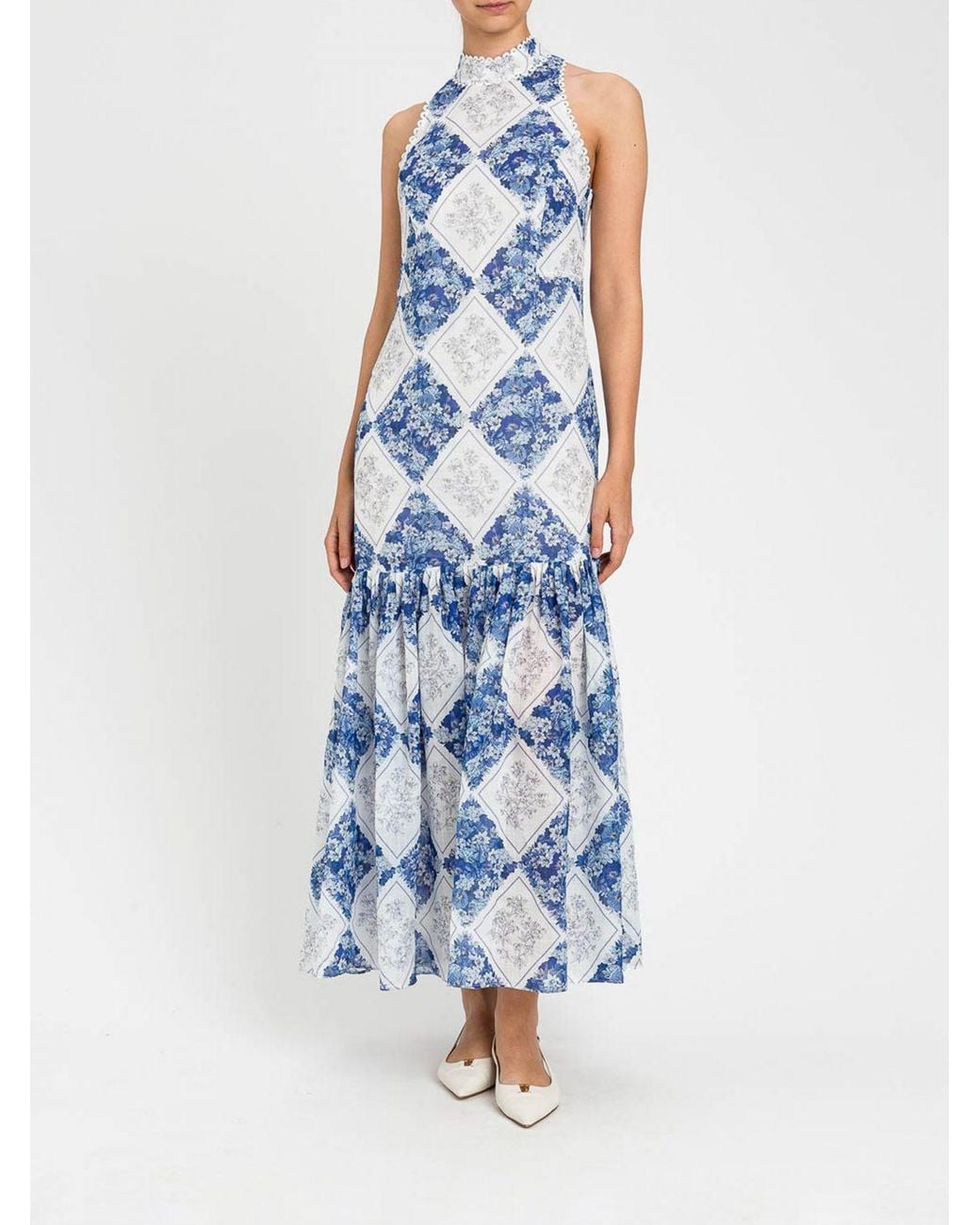 Twinset Blue Floral Diamond Raffia Dress