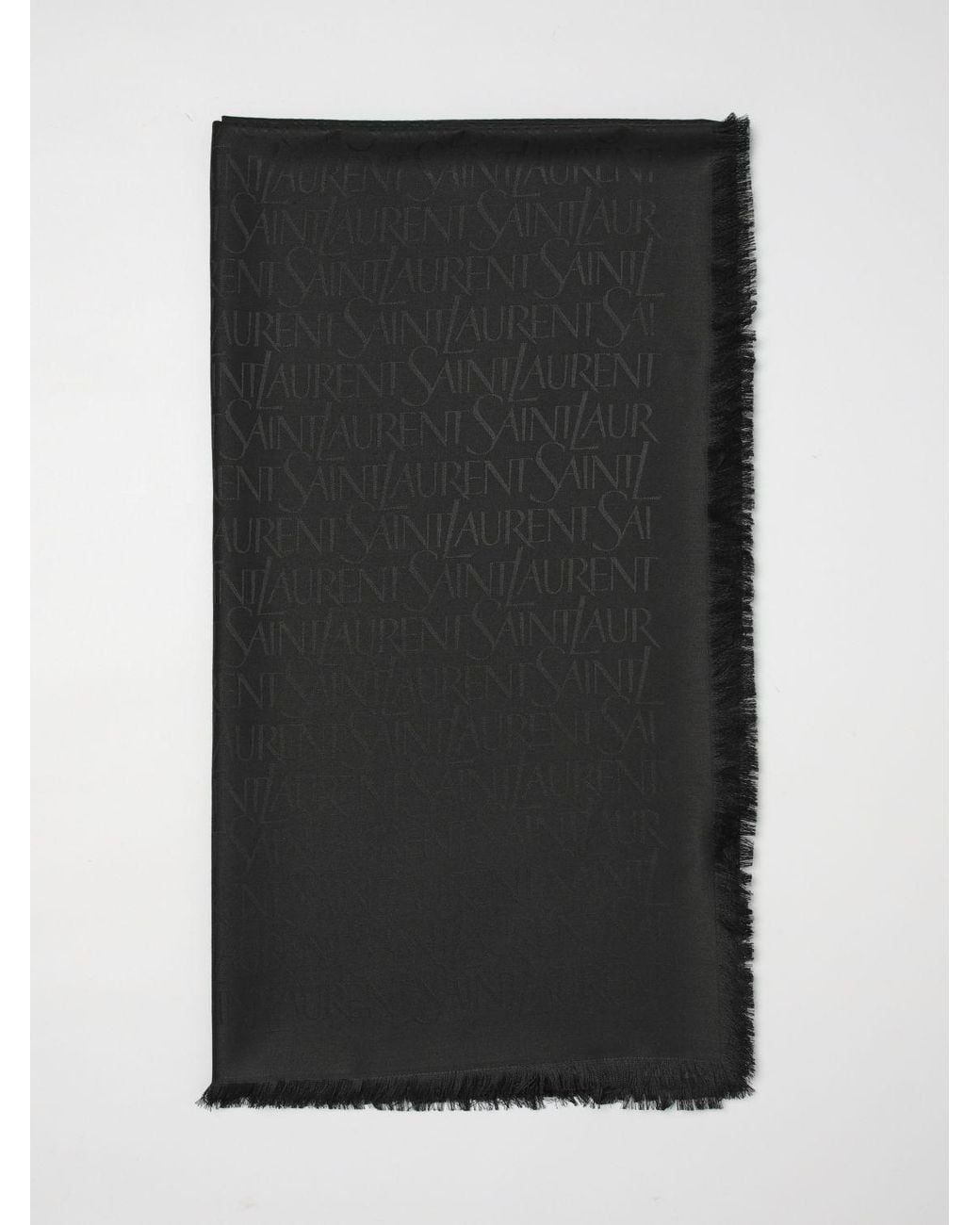 Bufanda De Mezcla De Seda Con Logo Jacquard Saint Laurent de color Black