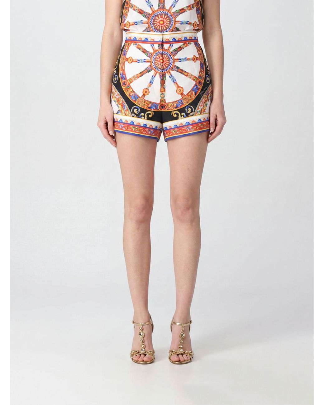 Dolce & Gabbana Black Dolce &Amp Gabbana High-Waisted Silk Shorts With Carretto Siciliano Print