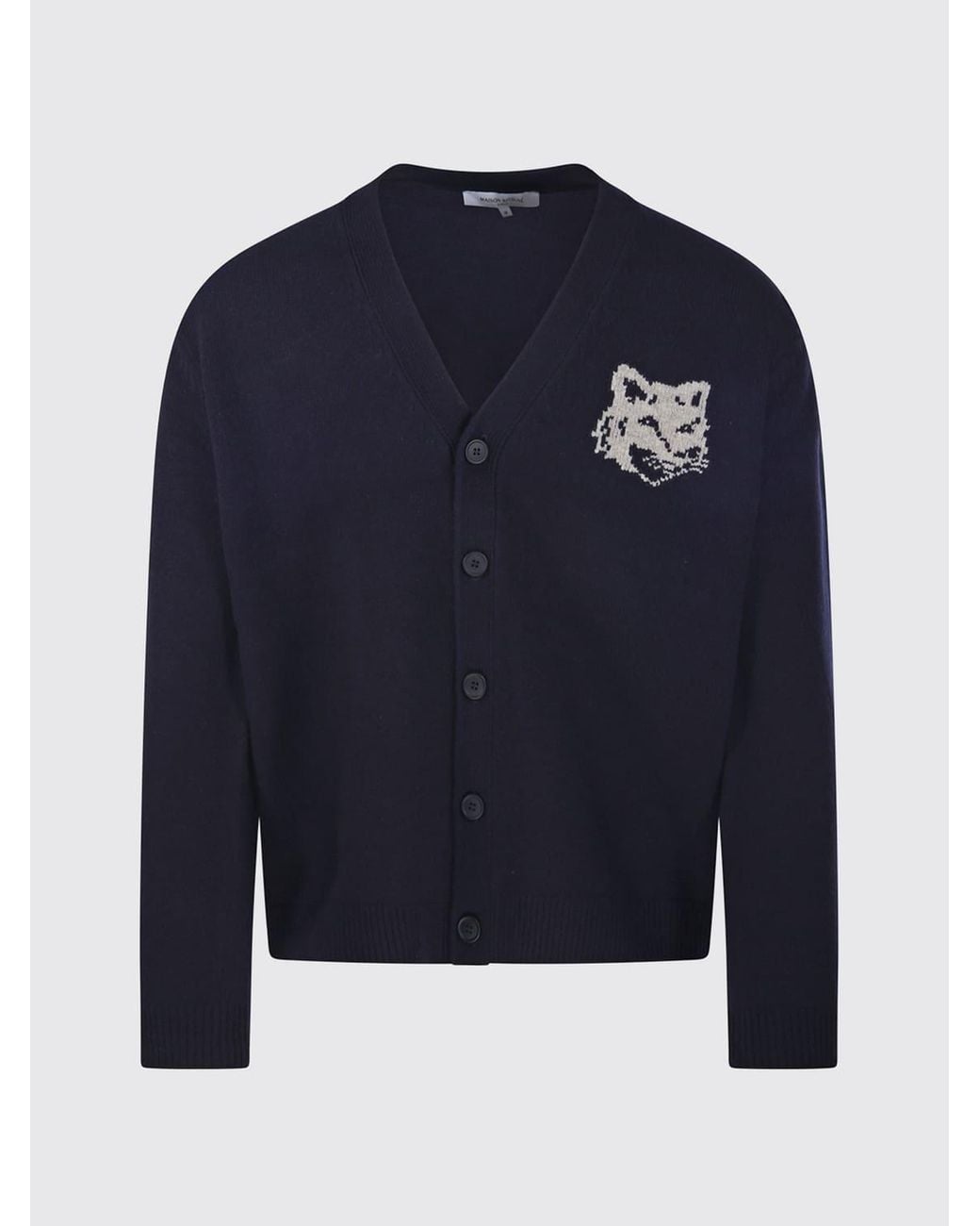 Maison Kitsuné Blue Maison KitsunÉ Merino Wool V-Neck Cardigan With Chillax Fox Logo Patch for men