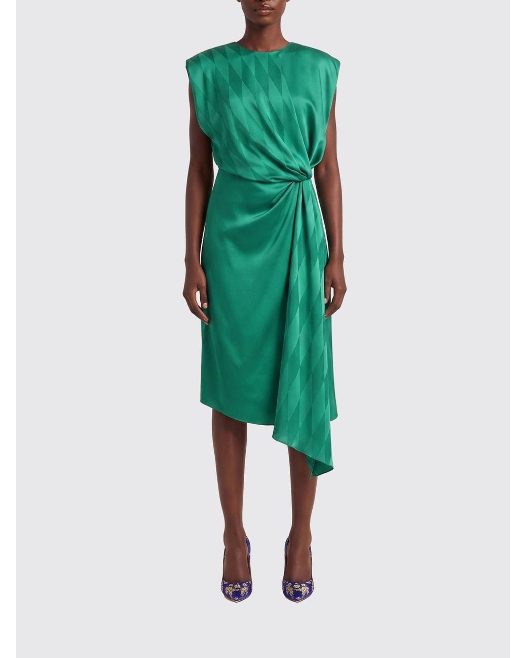 Versace Green Sleeveless Asymmetrical Midi Dress