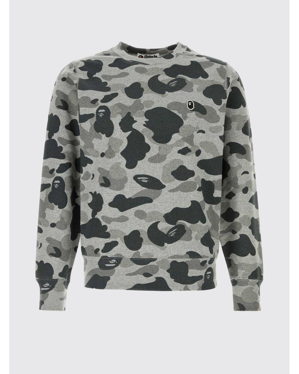 A Bathing Ape Gray Camouflage Print Cotton Crewneck Sweatshirt for men