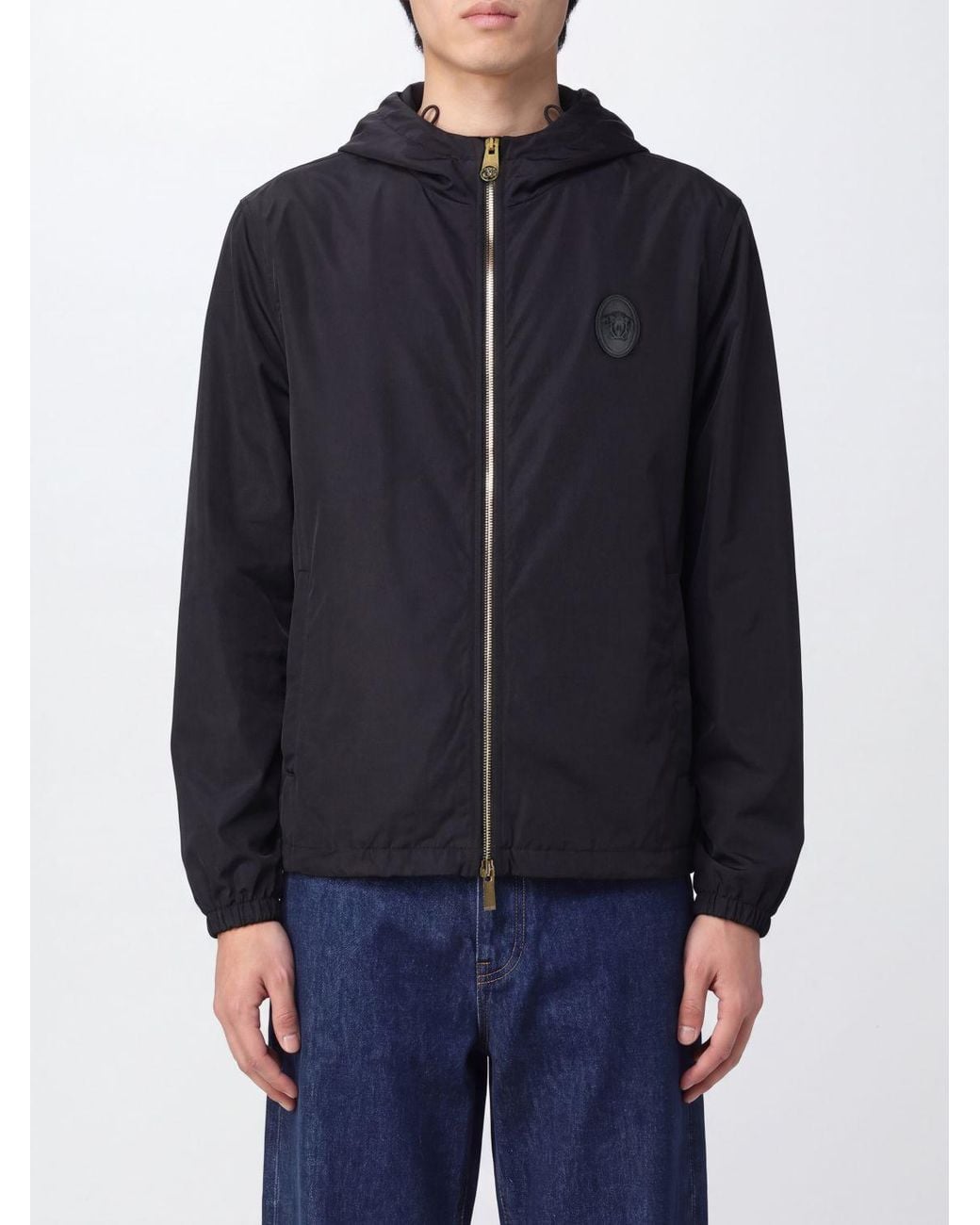 Versace Blue Hooded Silk And Cotton-Blend Short Windbreaker Jacket for men