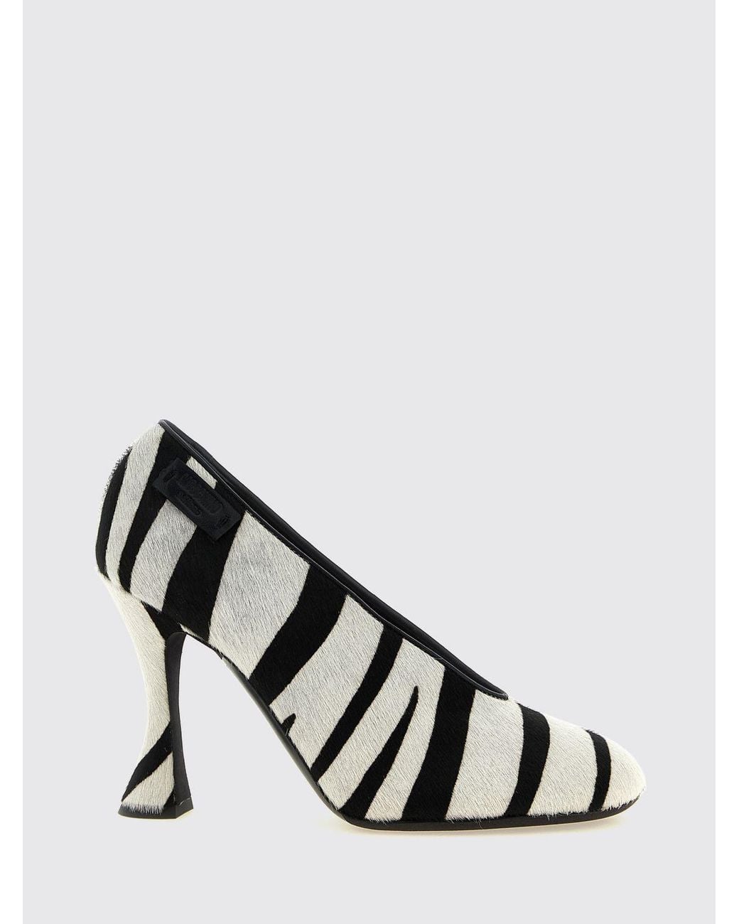 Moschino Couture White Zebra-Print Pony Hair Pumps With Spool Heel