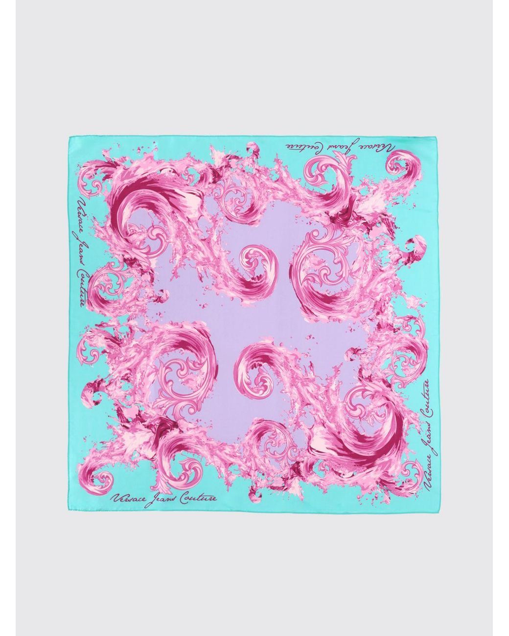 Versace Jeans Couture Pink Baroque Print Silk Foulard