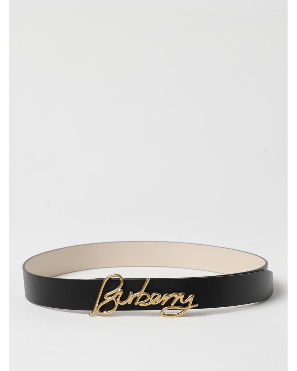 Burberry White Signature Buckle Leather Belt