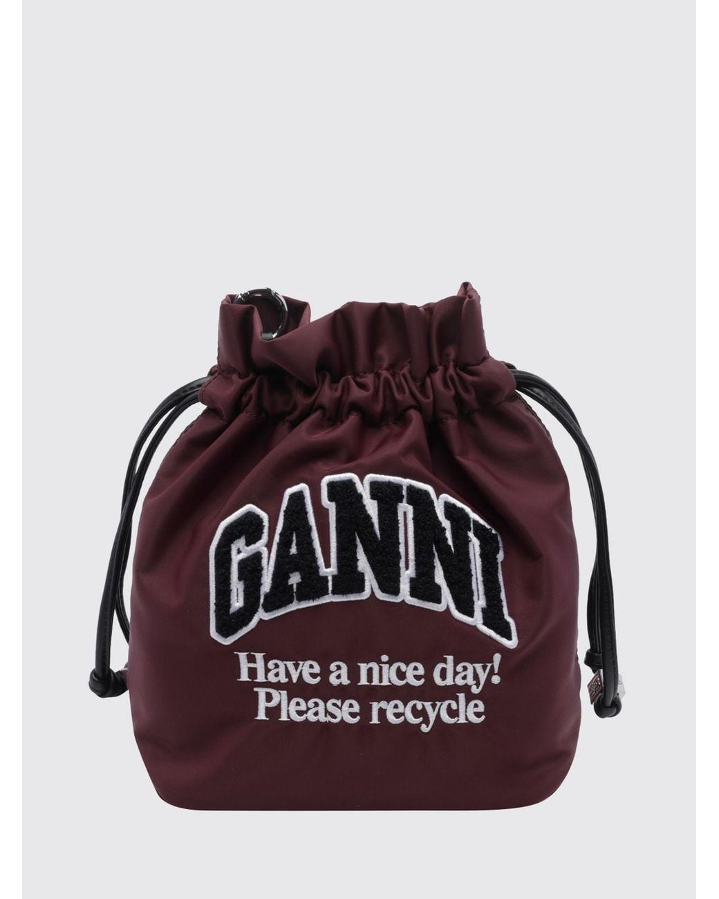 Ganni Red Mini Nylon Drawstring Bag With Logo Patch