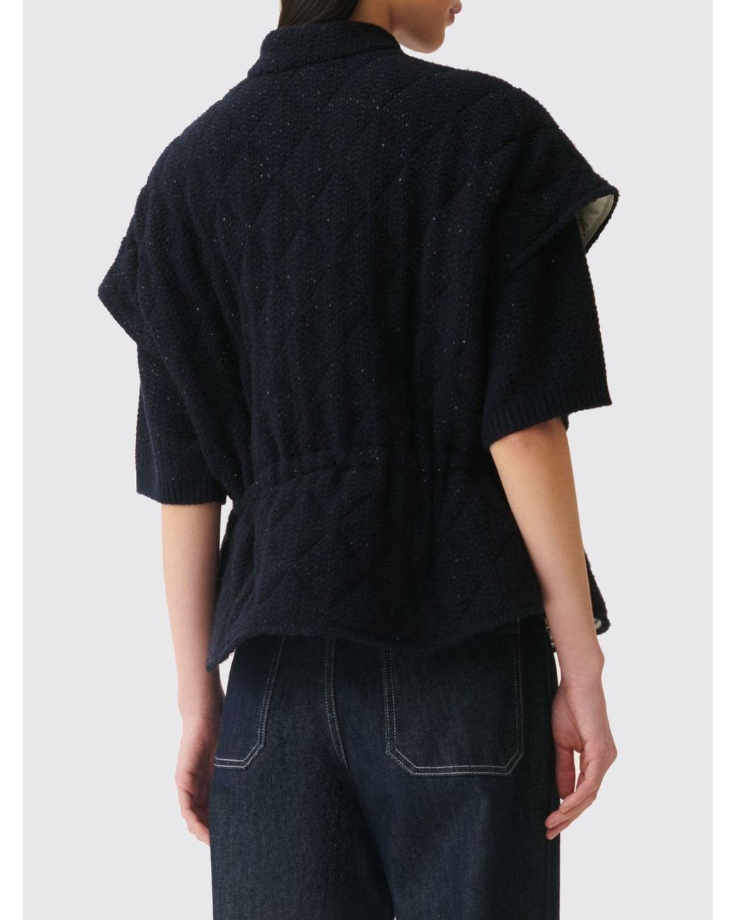Fabiana Filippi Black Short Padded Wool And Cashmere Cape With A Bomber Collar