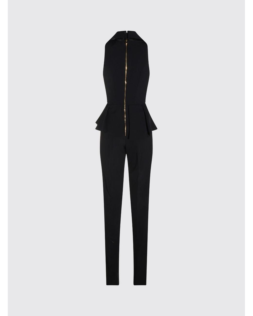 Elisabetta Franchi Black Slim Fit Long Jumpsuit With V-Neck And Ruffled Waist