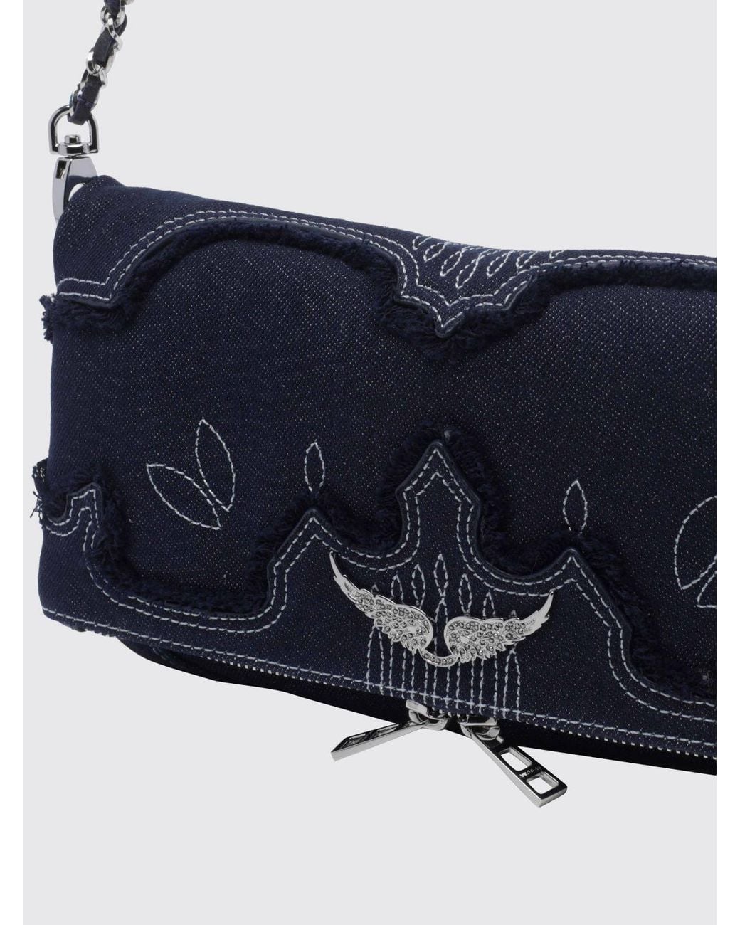 Zadig & Voltaire White Zadig &Amp Voltaire Rock Embroidered Denim Shoulder Bag With Logo