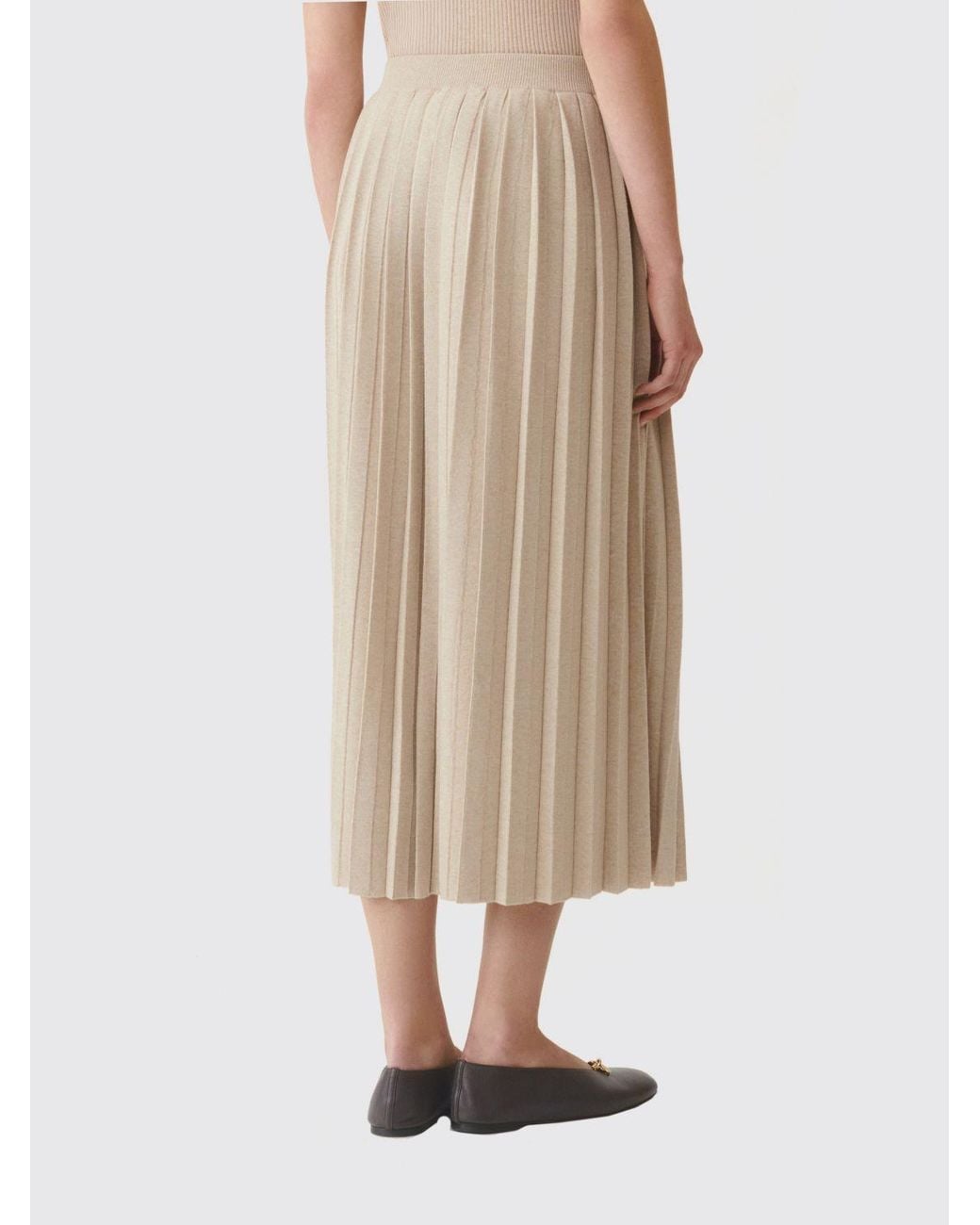 Fabiana Filippi Natural Pleated Wool And Silk Knit Midi Skirt