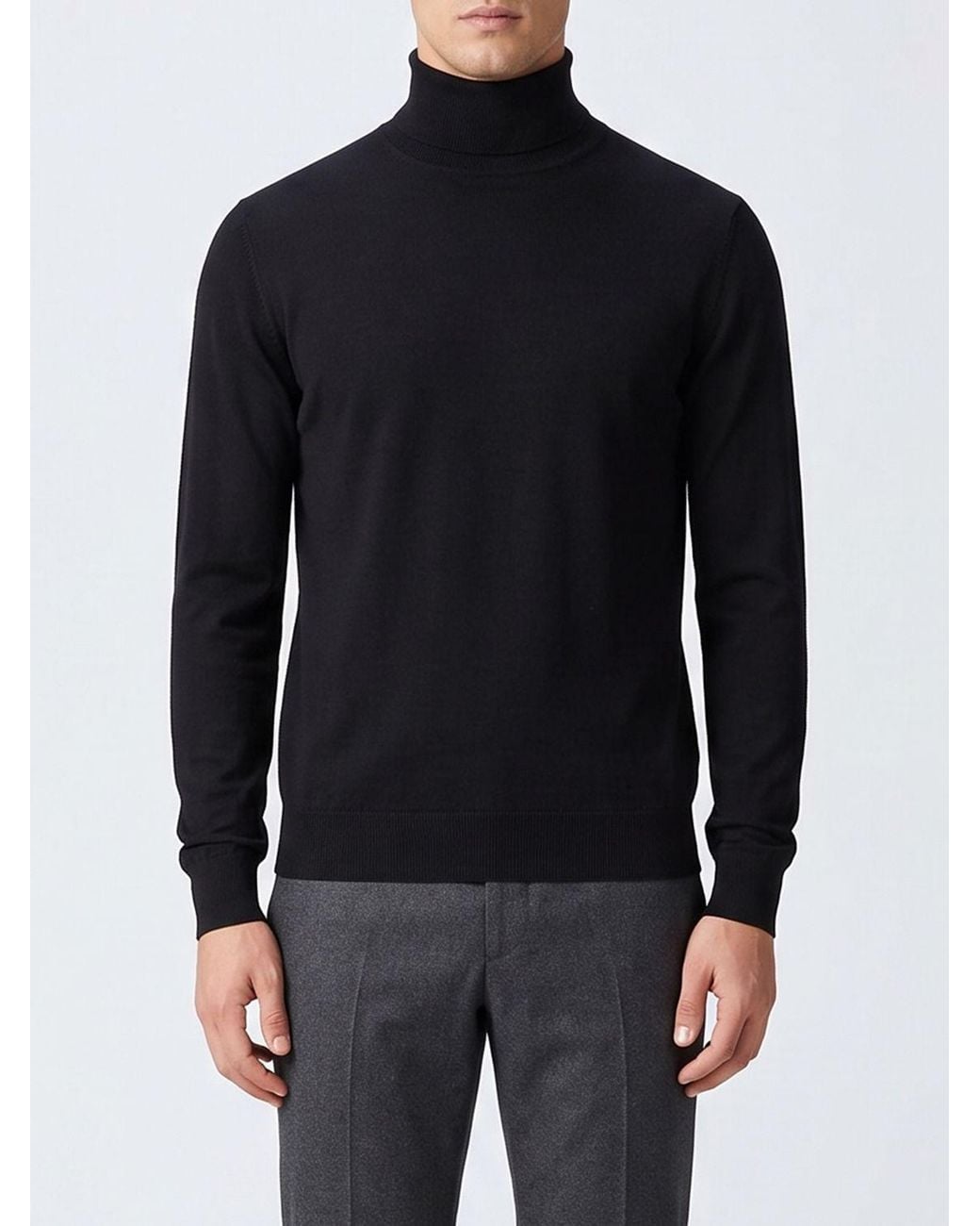 Ballantyne Black Pure Wool Turtleneck Jumper With Ribbed Trims for men