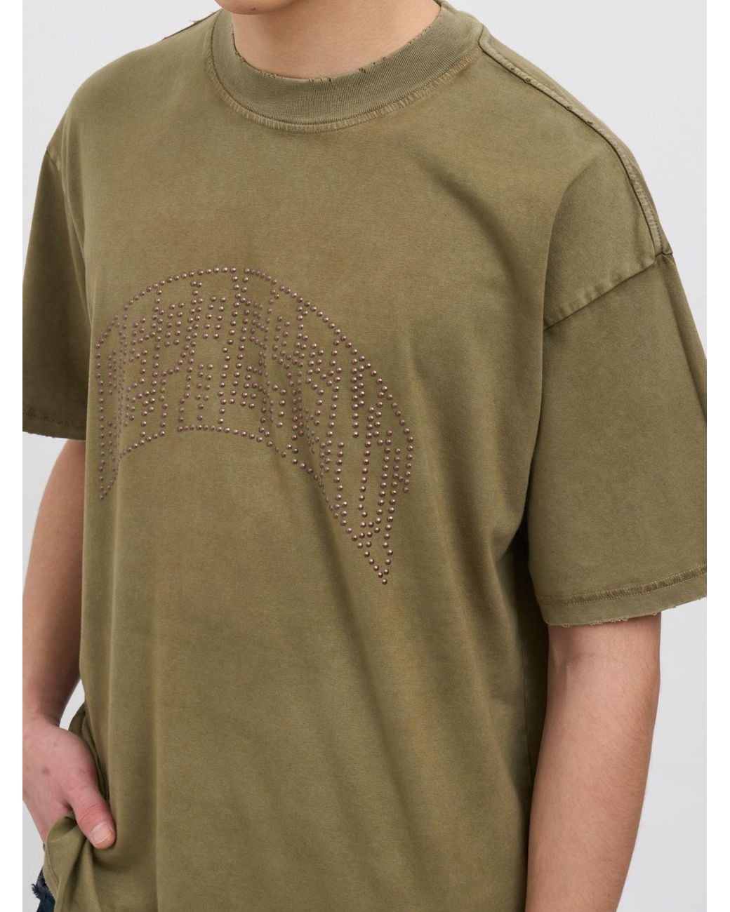 Represent Green Embellished Cotton T-Shirt for men