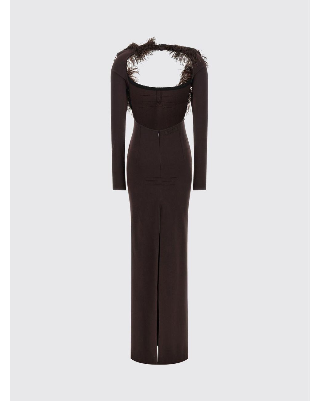 The Attico Red Feather-Embellished Leather Long Evening Gown