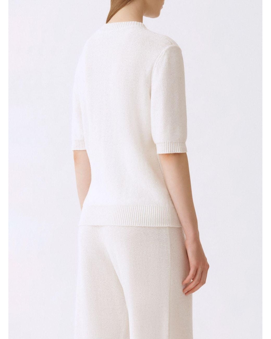 Fabiana Filippi White Cotton Crew Neck Sweater With Sequins