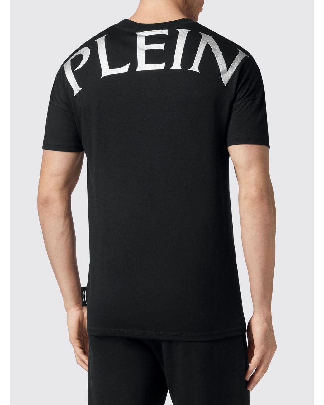 Philipp Plein Black Jersey T-Shirt With Dropped Shoulders And Back Logo Print for men