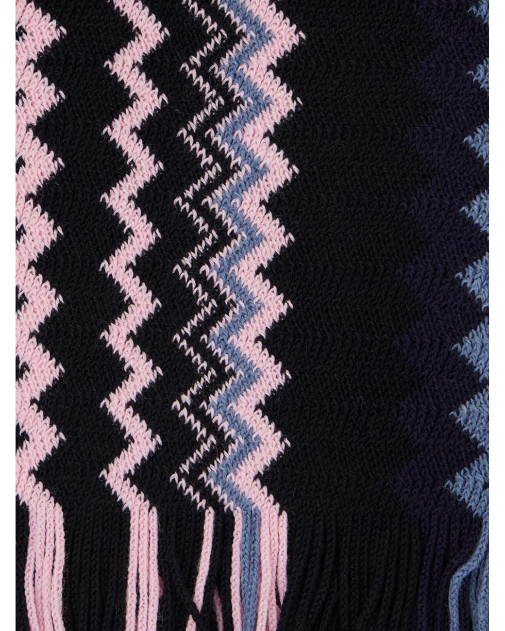 Missoni Blue Wool And Acrylic Blend Scarf With Zig-Zag Pattern And Fringes