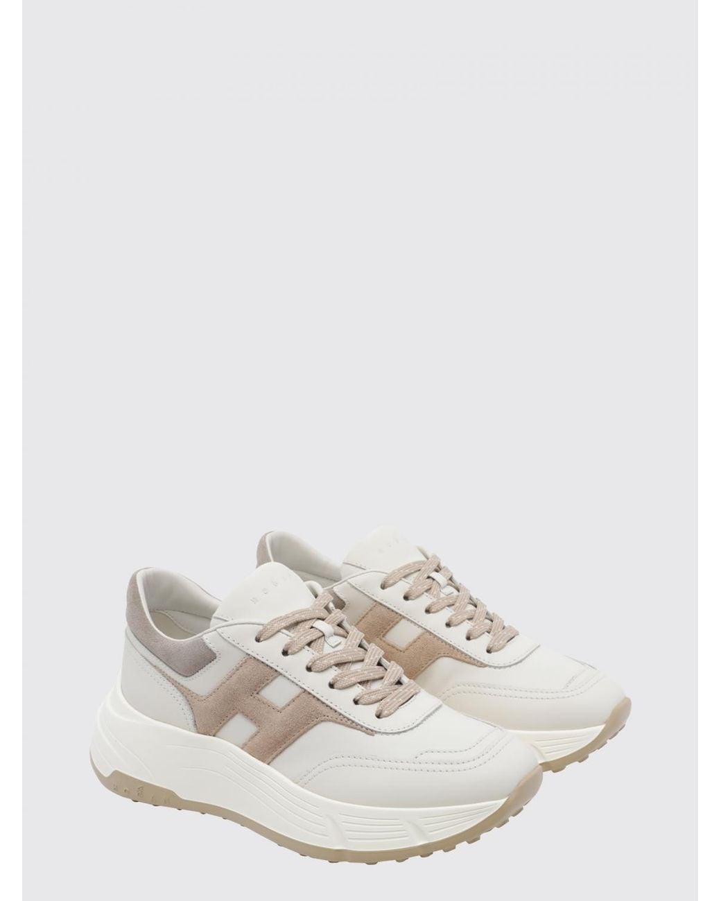 Hogan White H669 Suede And Smooth Leather Lace-Up Shoes With Chunky Sole And Contrast H Logo