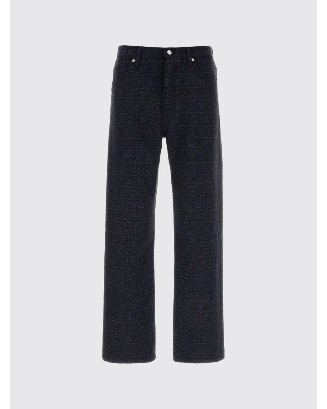 Fendi Blue Monogram Denim Straight Jeans for men