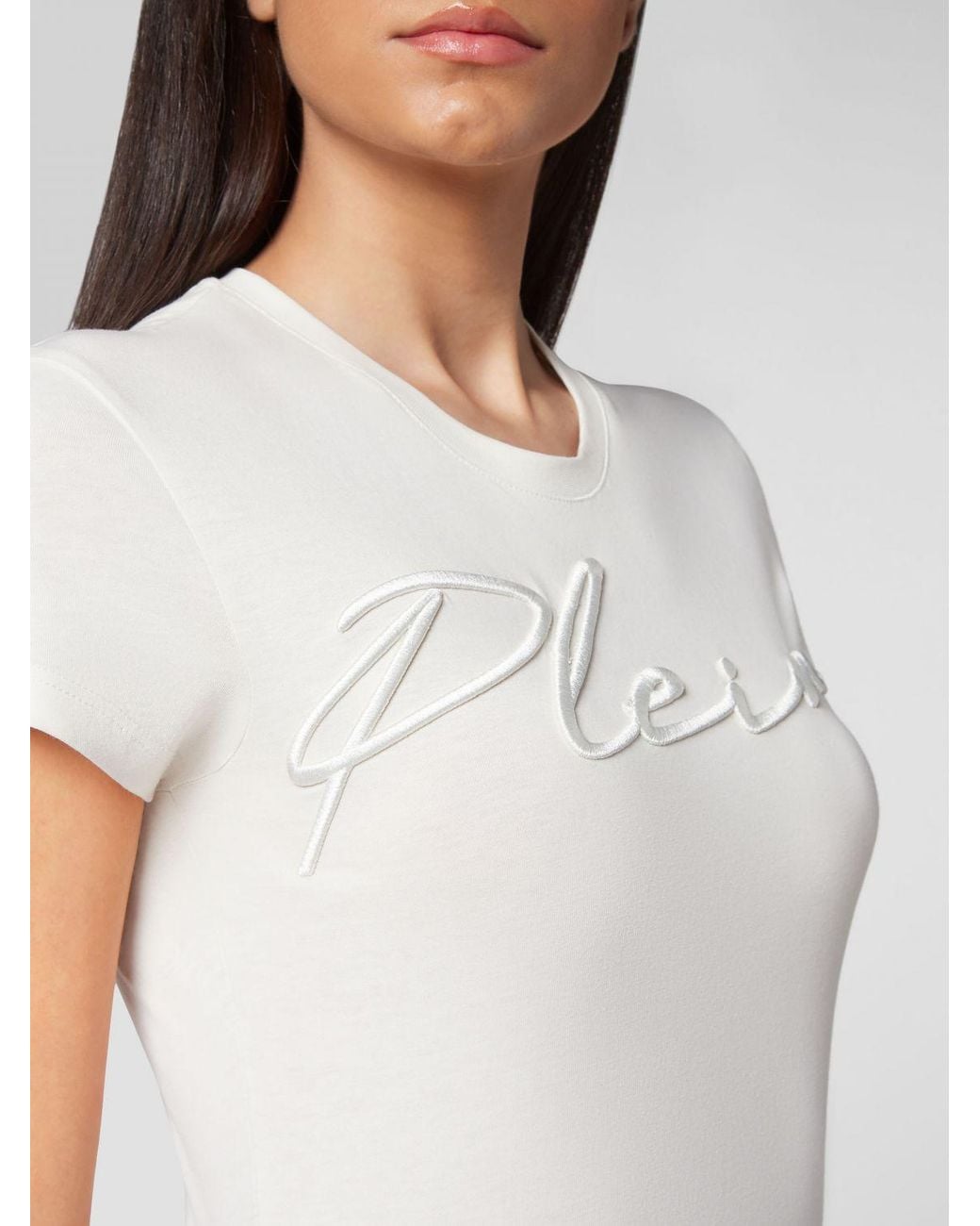 Philipp Plein White Slim Fit Jersey Crewneck T-Shirt With Tone-On-Tone Embroidered Logo