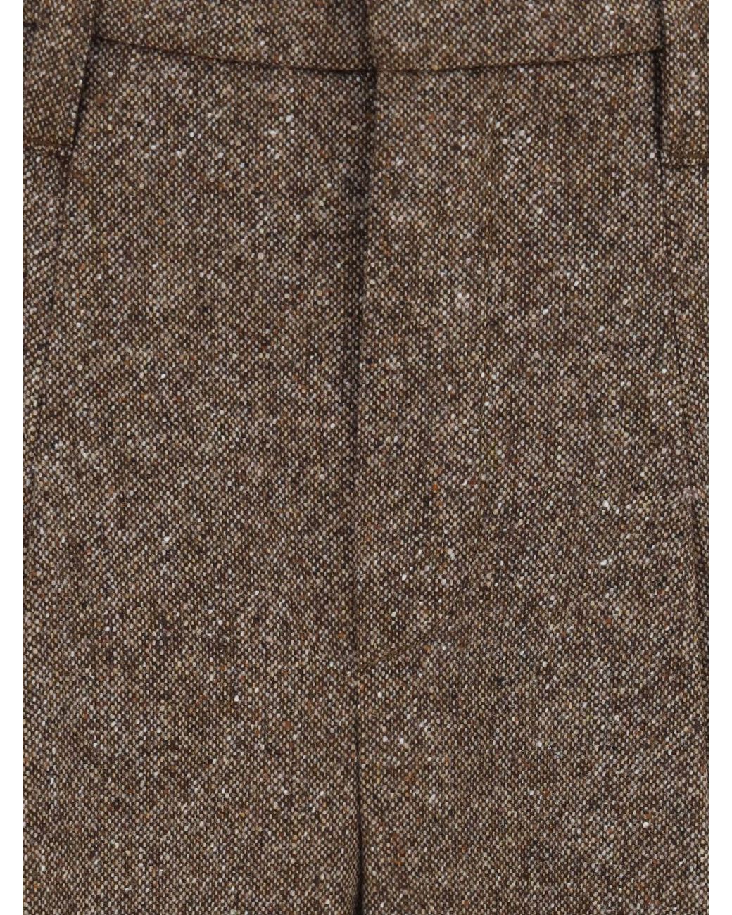Brunello Cucinelli Natural High-Waisted Virgin Wool Palazzo Trousers With Monili