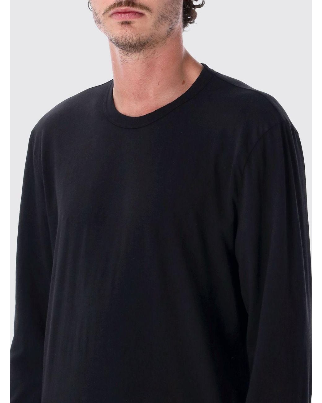 James Perse Blue Long-Sleeved Cotton T-Shirt With Crew Neck for men