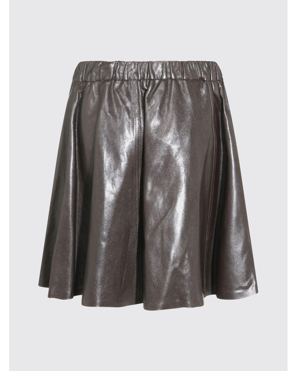 Brunello Cucinelli Brown High-Waisted Lambskin Leather A-Line Mini Skirt