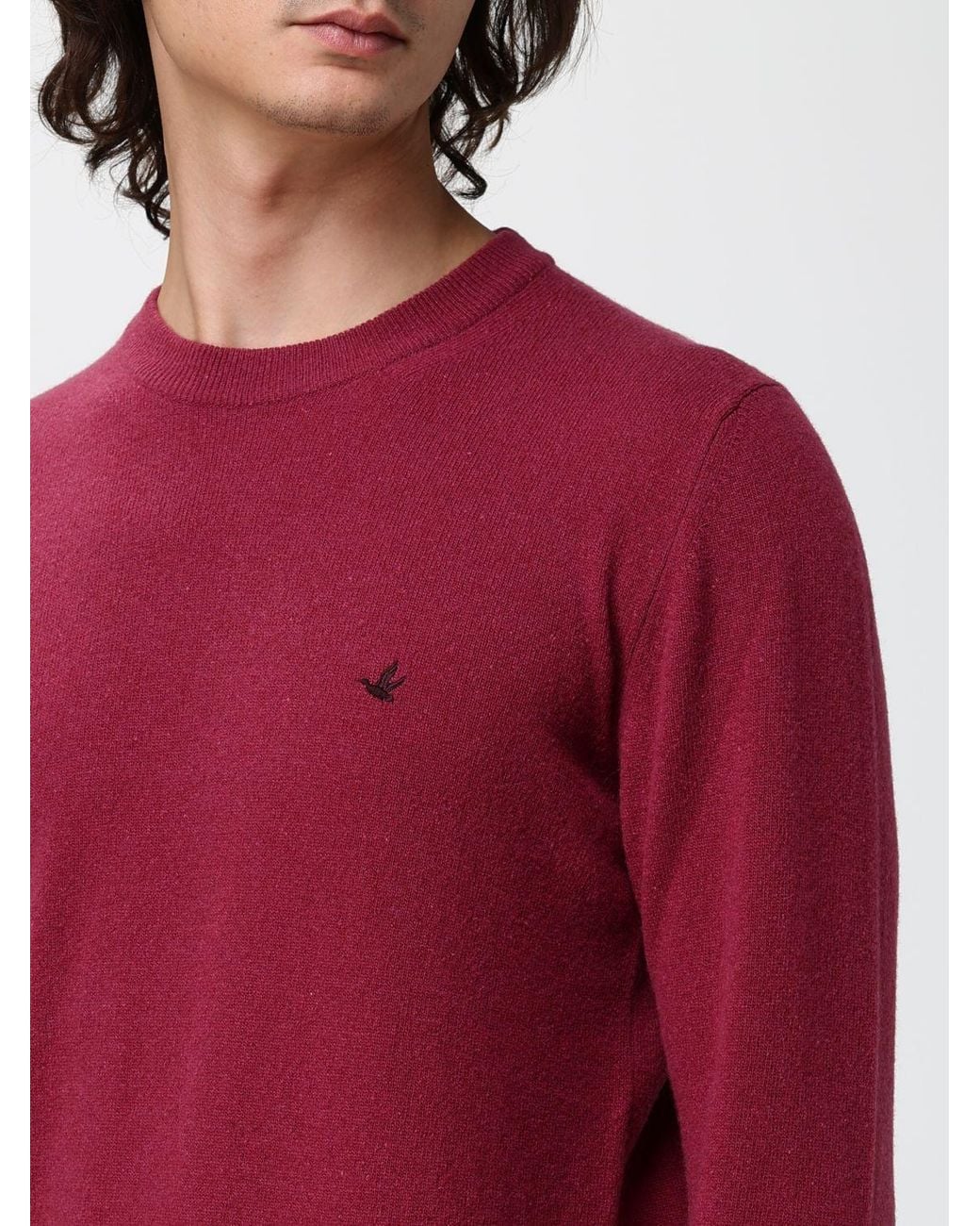 Brooksfield Red Crew-Neck Wool Jumper With Ribbed Cuffs And Hem for men