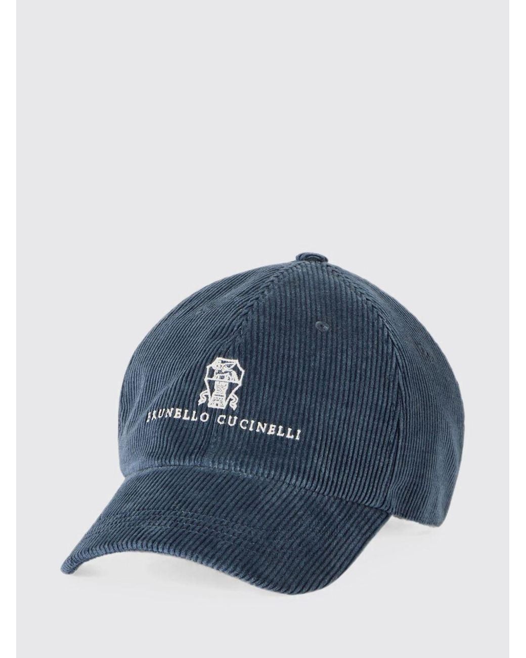 Brunello Cucinelli Blue Cotton And Cashmere Corduroy Baseball Cap for men