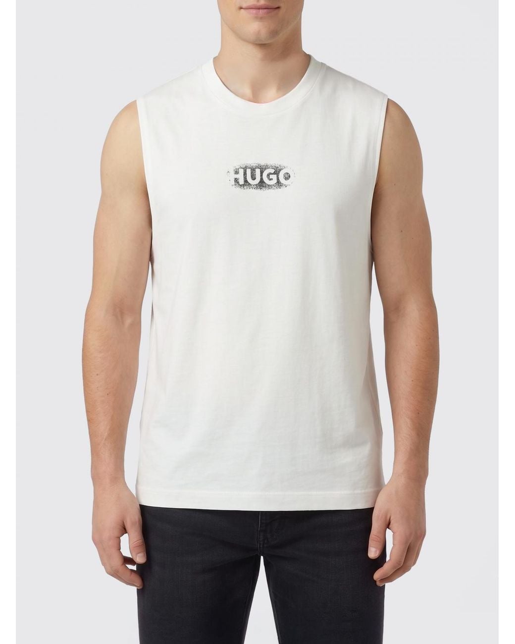 HUGO White Cotton Tank Top With Logo for men
