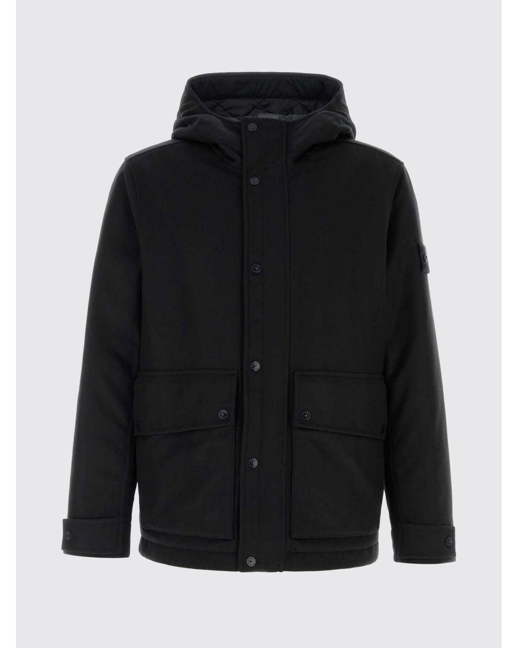 Stone Island Blue Hooded Wool Parka With Compass Logo Badge for men
