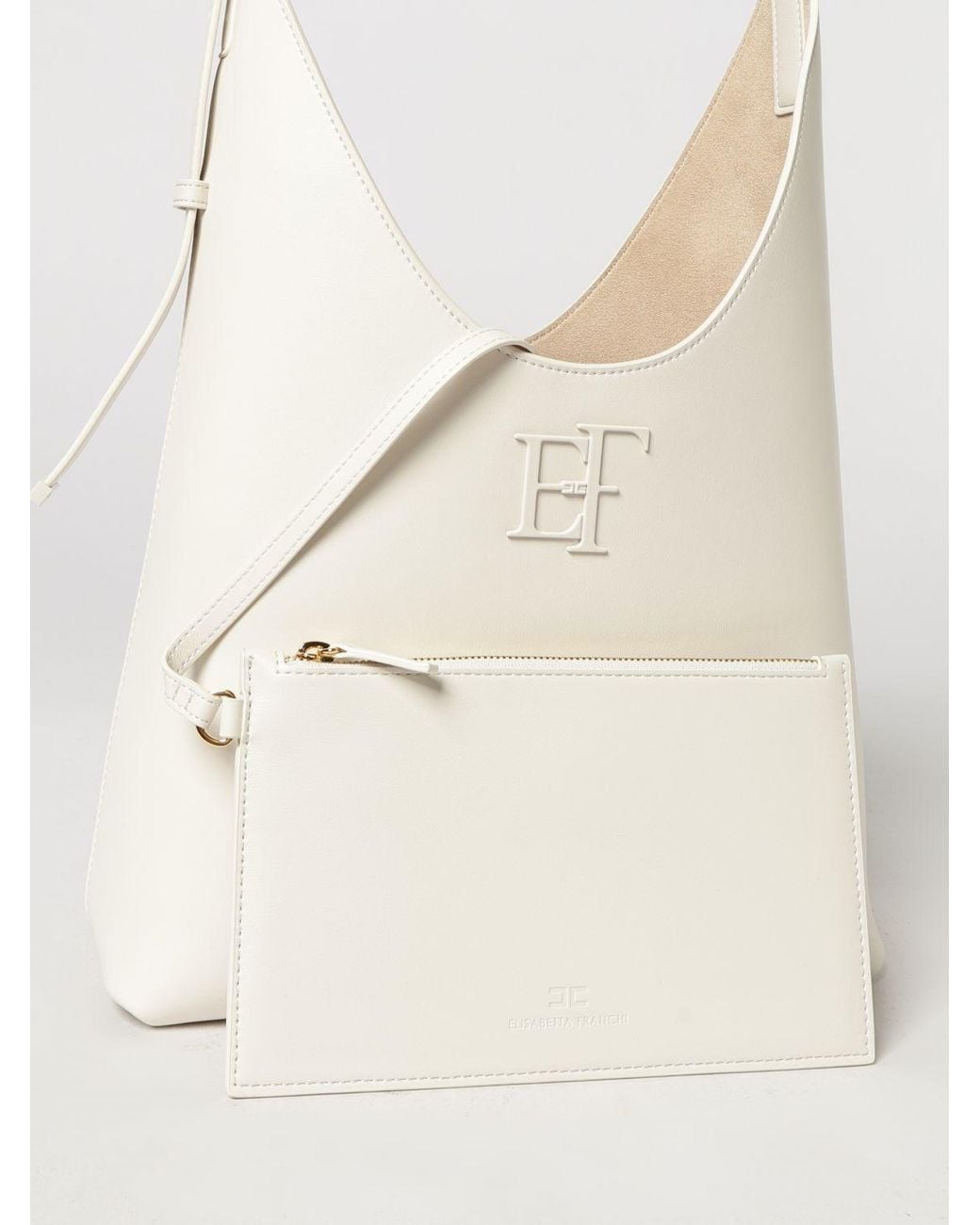 Elisabetta Franchi Natural Flared Shoulder Bag With A Removable Internal Pouch